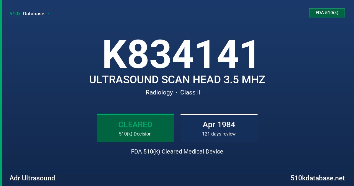 K834141 ULTRASOUND SCAN HEAD 3.5 MHZ FDA 510(k) Cleared Medical Device