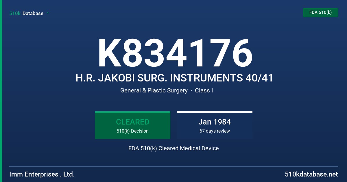 K834176 H.R. JAKOBI SURG. INSTRUMENTS 40/41 FDA 510(k) Cleared Medical Device