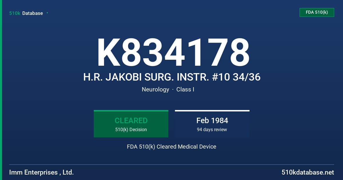 K834178 H.R. JAKOBI SURG. INSTR. #10 34/36 FDA 510(k) Cleared Medical Device