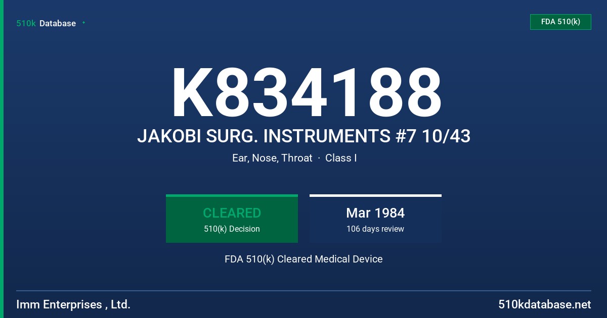 K834188 JAKOBI SURG. INSTRUMENTS #7 10/43 FDA 510(k) Cleared Medical Device