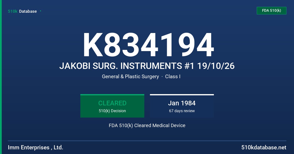 K834194 JAKOBI SURG. INSTRUMENTS #1 19/10/26 FDA 510(k) Cleared Medical Device