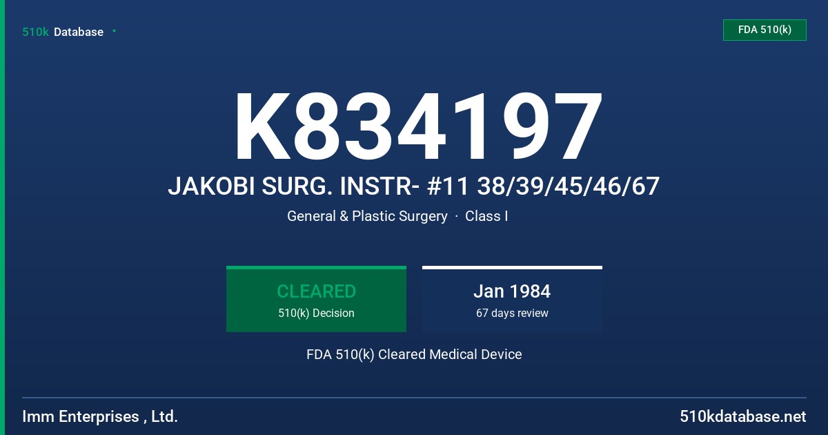 K834197 JAKOBI SURG. INSTR- #11 38/39/45/46/67 FDA 510(k) Cleared Medical Device
