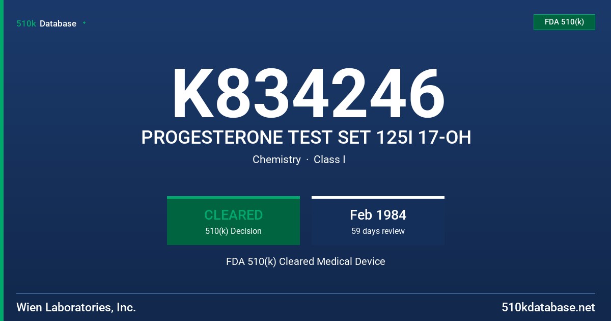 K834246 PROGESTERONE TEST SET 125I 17-OH FDA 510(k) Cleared Medical Device