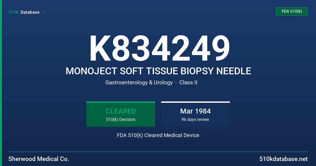 K834249 MONOJECT SOFT TISSUE BIOPSY NEEDLE FDA 510(k) Cleared Medical Device
