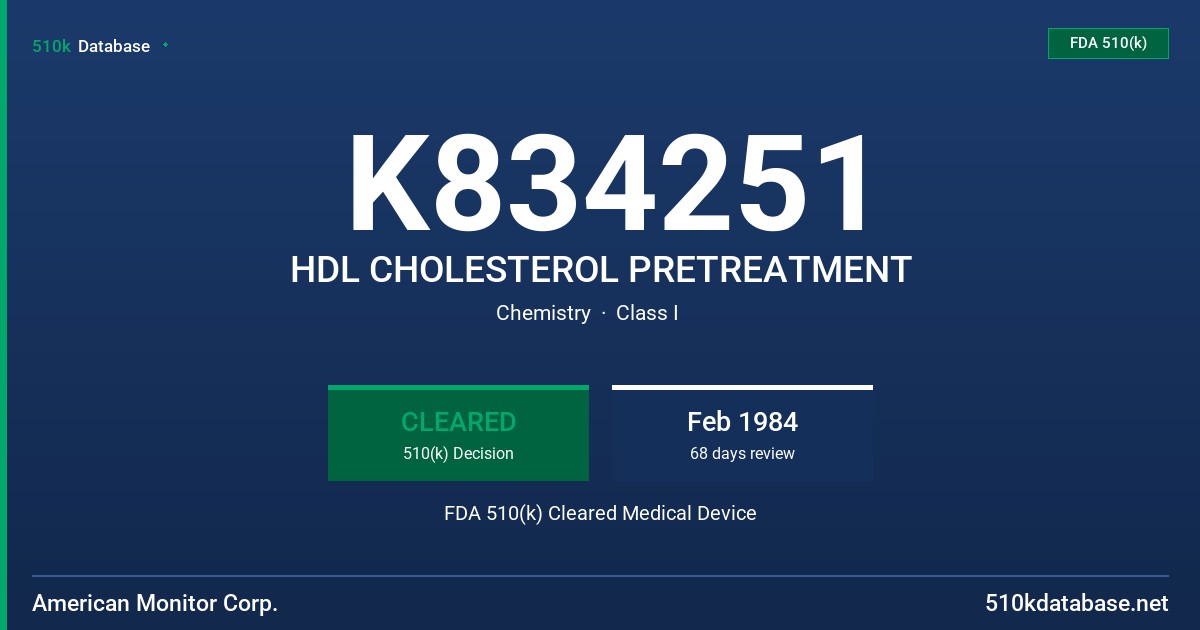 K834251 HDL CHOLESTEROL PRETREATMENT FDA 510(k) Cleared Medical Device