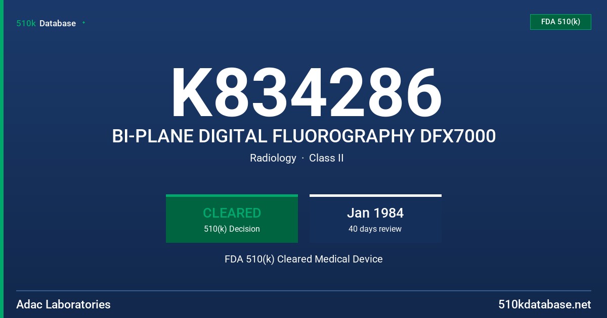 K834286 BI-PLANE DIGITAL FLUOROGRAPHY DFX7000 FDA 510(k) Cleared Medical Device