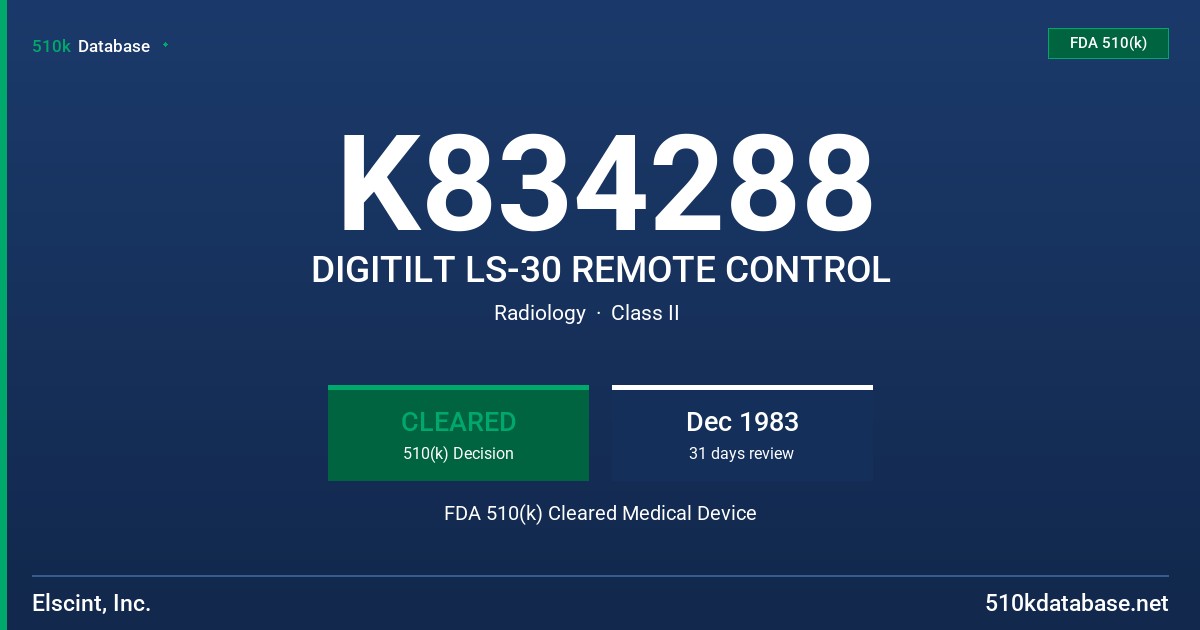 K834288 DIGITILT LS-30 REMOTE CONTROL FDA 510(k) Cleared Medical Device