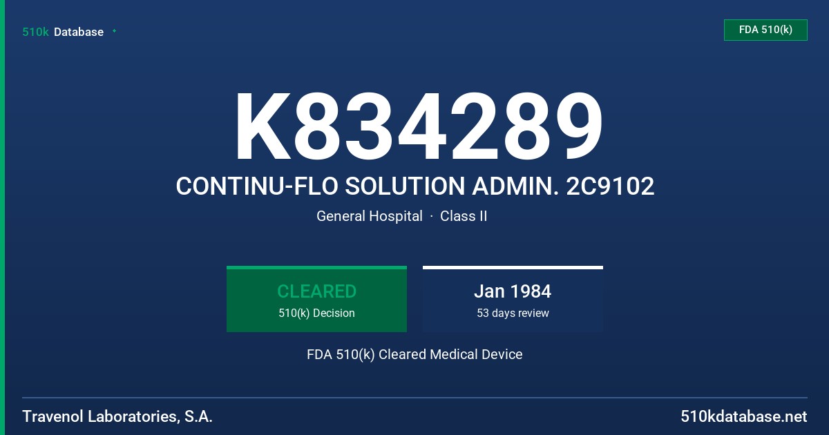 K834289 CONTINU-FLO SOLUTION ADMIN. 2C9102 FDA 510(k) Cleared Medical Device