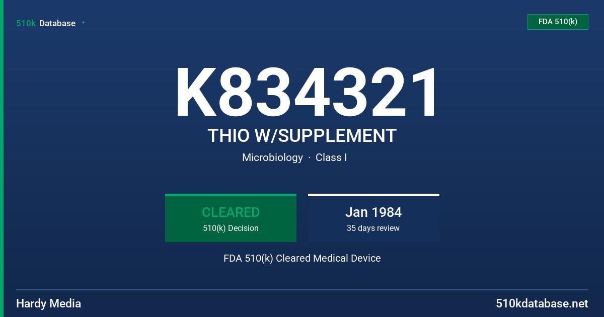 K834321 THIO W/SUPPLEMENT FDA 510(k) Cleared Medical Device