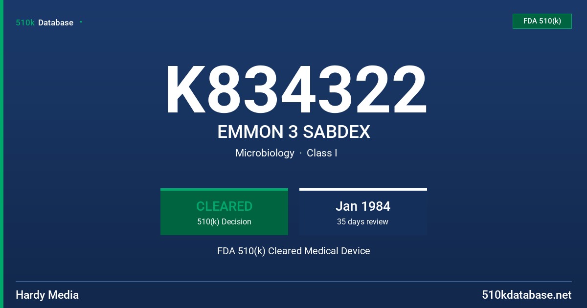 K834322 EMMON 3 SABDEX FDA 510(k) Cleared Medical Device