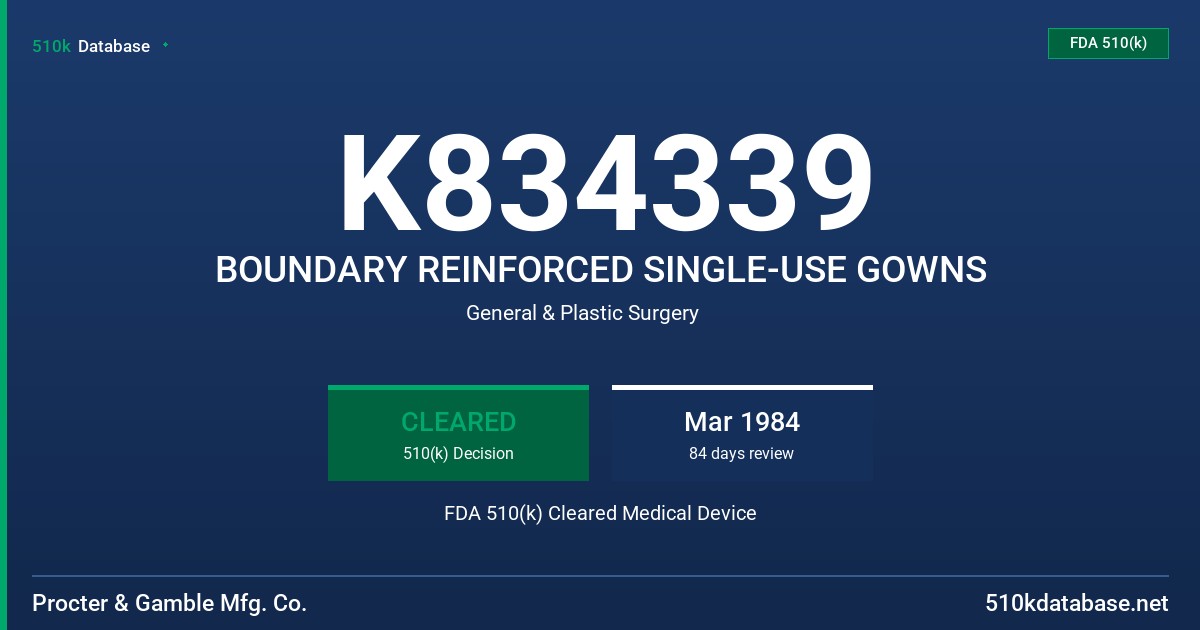 K834339 BOUNDARY REINFORCED SINGLE-USE GOWNS FDA 510(k) Cleared Medical Device