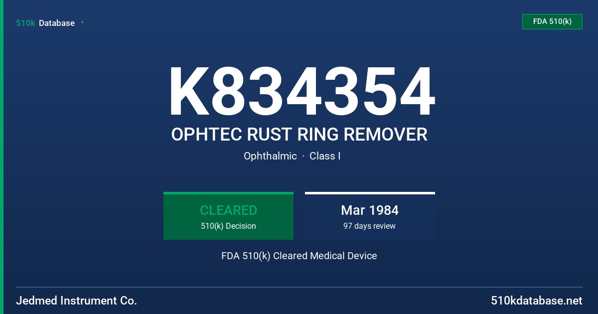 K834354 OPHTEC RUST RING REMOVER FDA 510(k) Cleared Medical Device