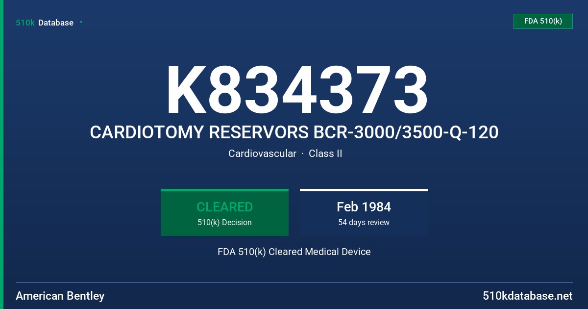 K834373 CARDIOTOMY RESERVORS BCR-3000/3500-Q-120 FDA 510(k) Cleared Medical Device
