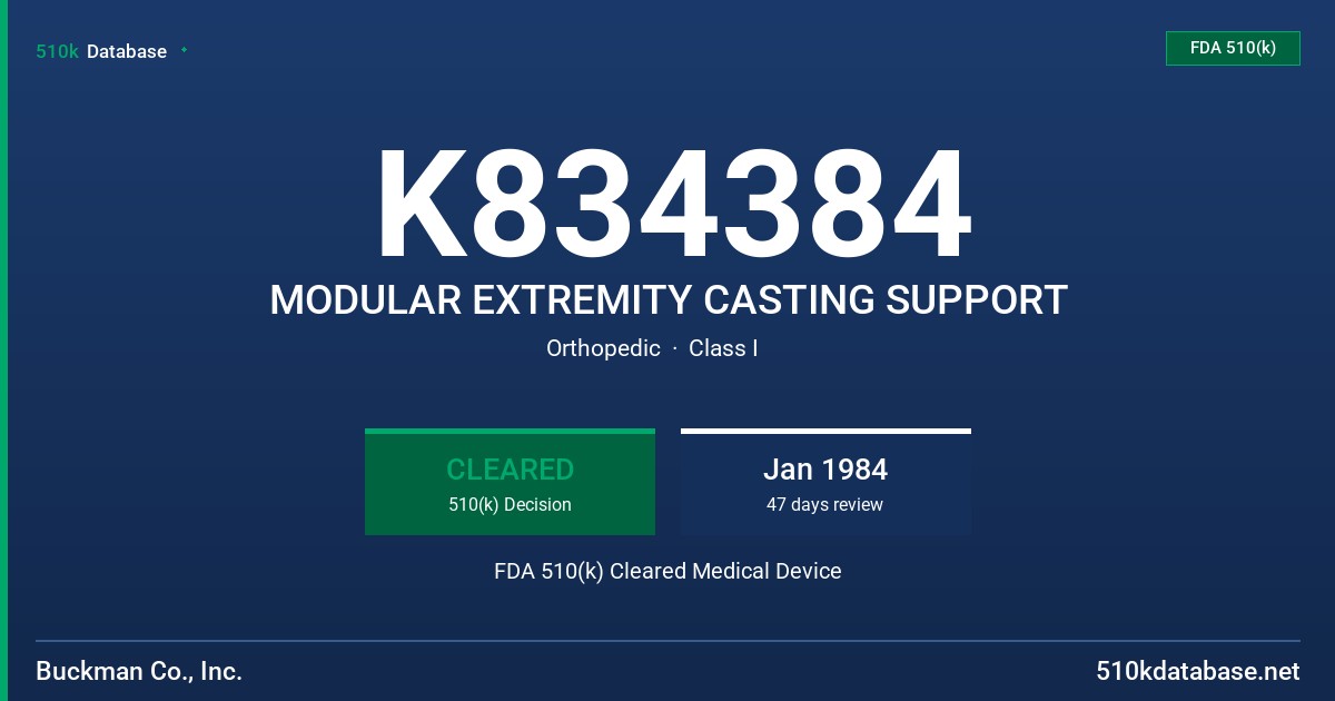 K834384 MODULAR EXTREMITY CASTING SUPPORT FDA 510(k) Cleared Medical Device