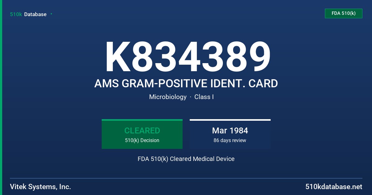 K834389 AMS GRAM-POSITIVE IDENT. CARD FDA 510(k) Cleared Medical Device