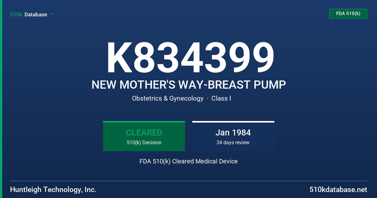 K834399 NEW MOTHER'S WAY-BREAST PUMP FDA 510(k) Cleared Medical Device