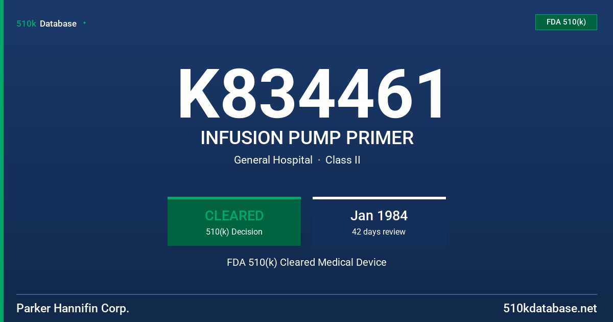 K834461 INFUSION PUMP PRIMER FDA 510(k) Cleared Medical Device