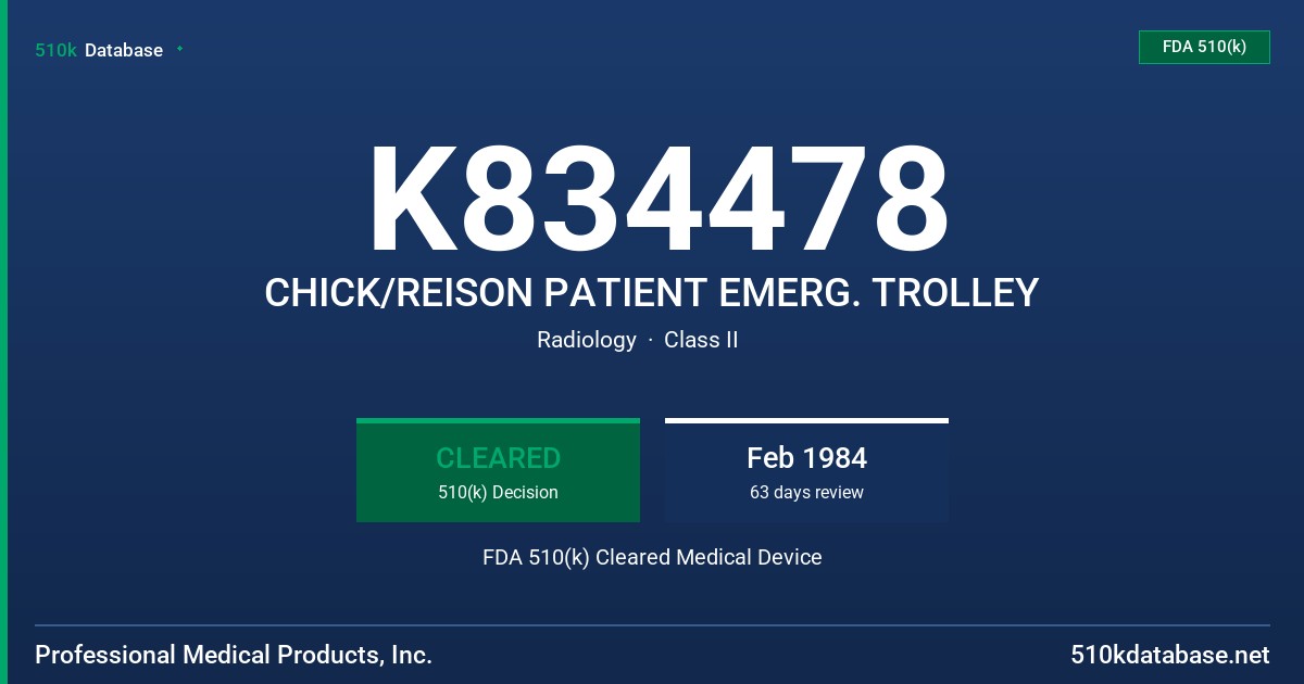 K834478 CHICK/REISON PATIENT EMERG. TROLLEY FDA 510(k) Cleared Medical Device