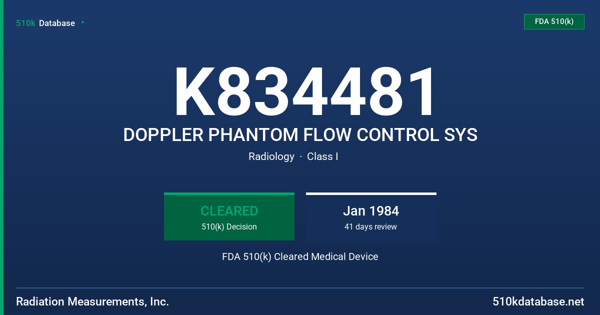 K834481 DOPPLER PHANTOM FLOW CONTROL SYS FDA 510(k) Cleared Medical Device