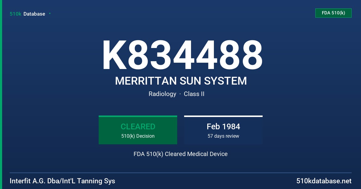 K834488 MERRITTAN SUN SYSTEM FDA 510(k) Cleared Medical Device