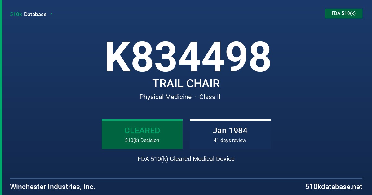 K834498 TRAIL CHAIR FDA 510(k) Cleared Medical Device