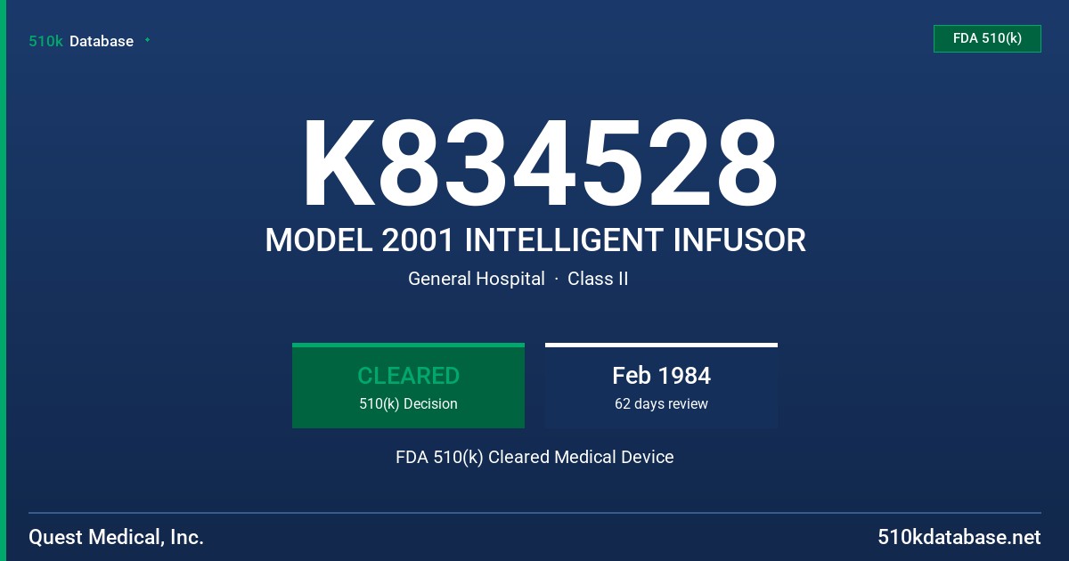 K834528 MODEL 2001 INTELLIGENT INFUSOR FDA 510(k) Cleared Medical Device
