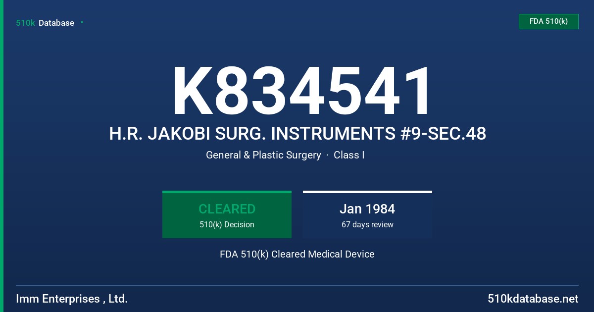 K834541 H.R. JAKOBI SURG. INSTRUMENTS #9-SEC.48 FDA 510(k) Cleared Medical Device