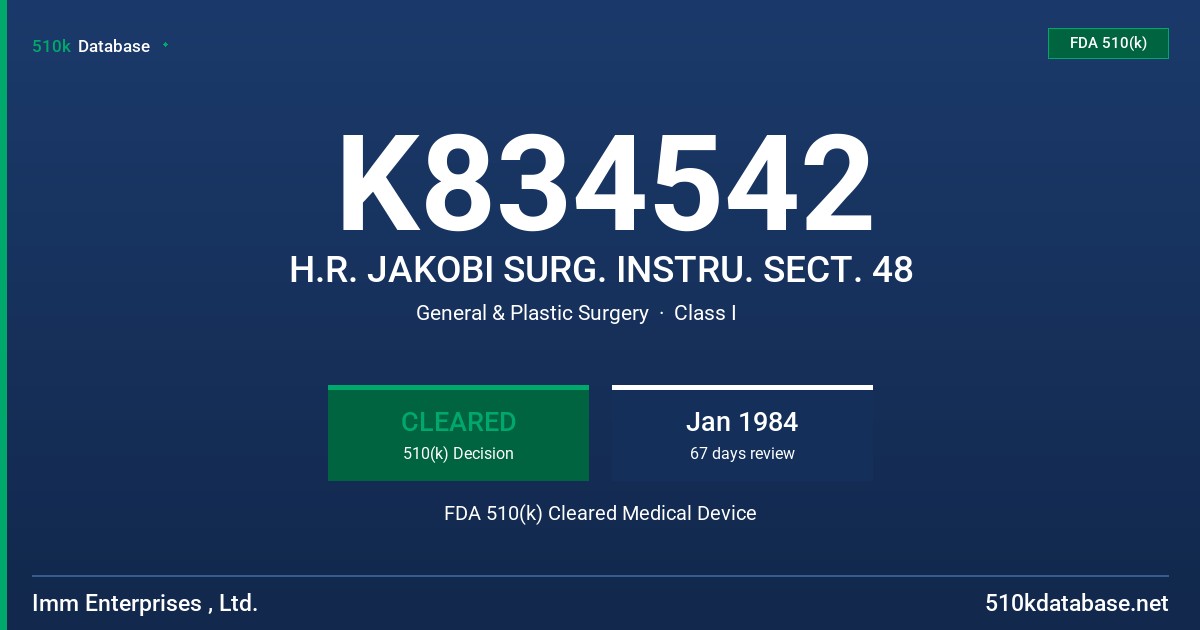 K834542 H.R. JAKOBI SURG. INSTRU. SECT. 48 FDA 510(k) Cleared Medical Device