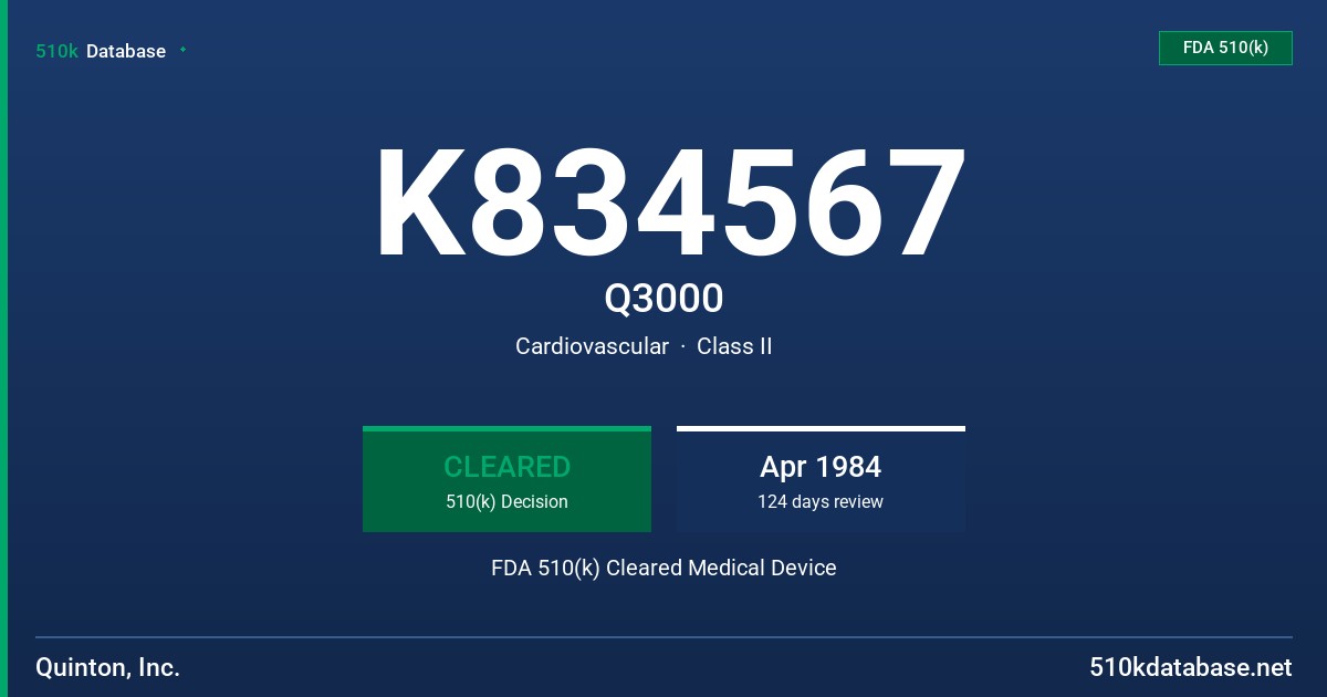 K834567 Q3000 FDA 510(k) Cleared Medical Device