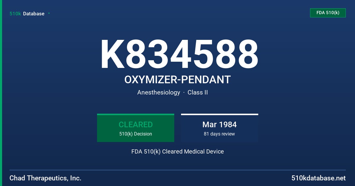 K834588 OXYMIZER-PENDANT FDA 510(k) Cleared Medical Device