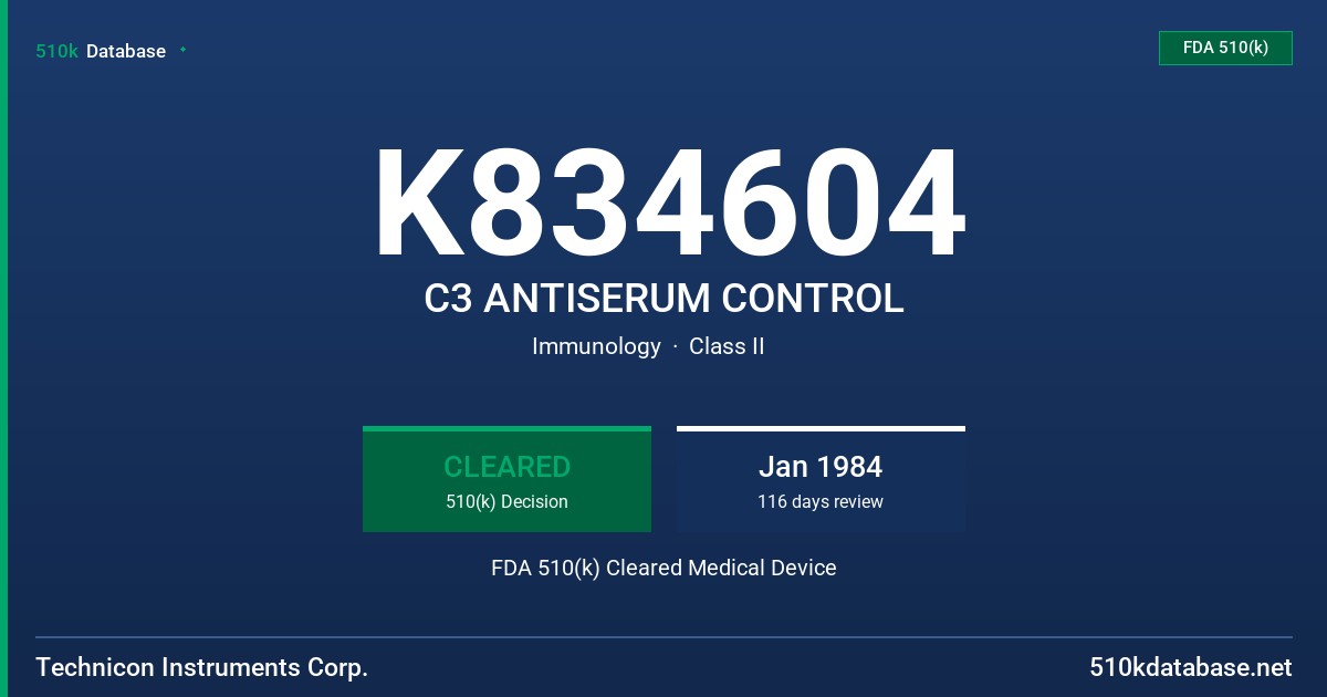 K834604 C3 ANTISERUM CONTROL FDA 510(k) Cleared Medical Device