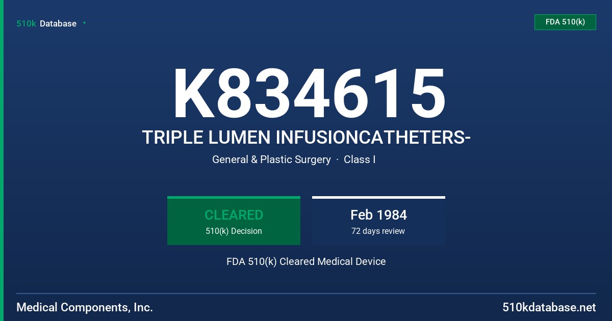 K834615 TRIPLE LUMEN INFUSIONCATHETERS- FDA 510(k) Cleared Medical Device