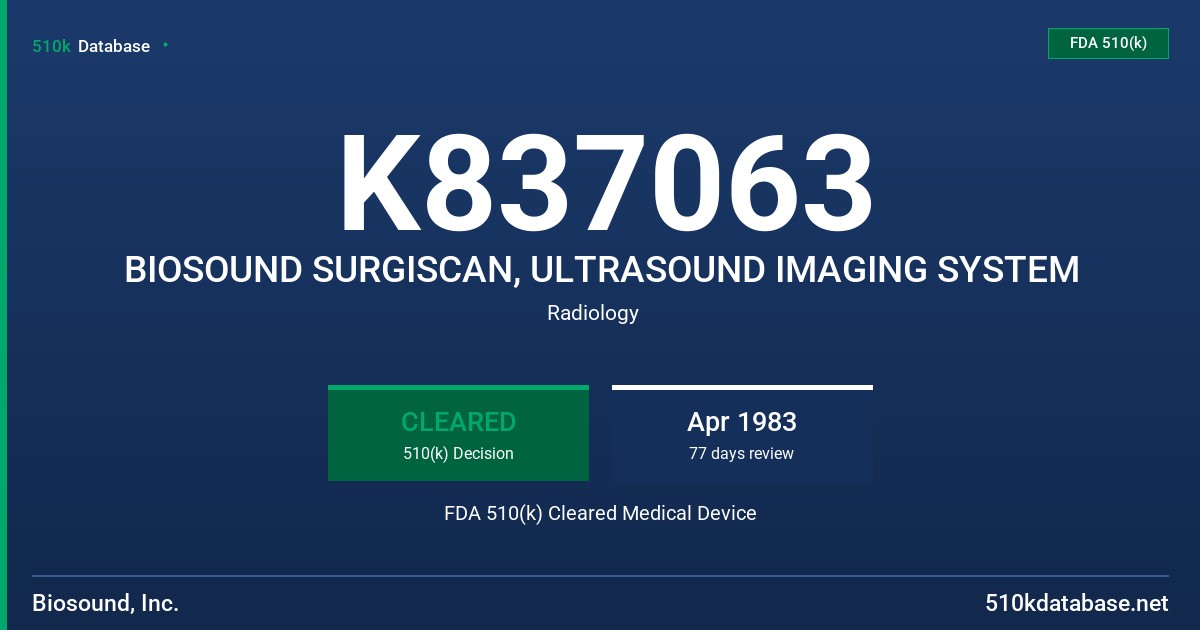 K837063 BIOSOUND SURGISCAN, ULTRASOUND IMAGING SYSTEM FDA 510(k) Cleared Medical Device