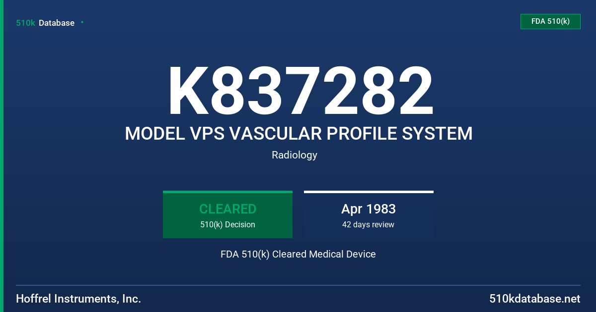 K837282 MODEL VPS VASCULAR PROFILE SYSTEM FDA 510(k) Cleared Medical Device