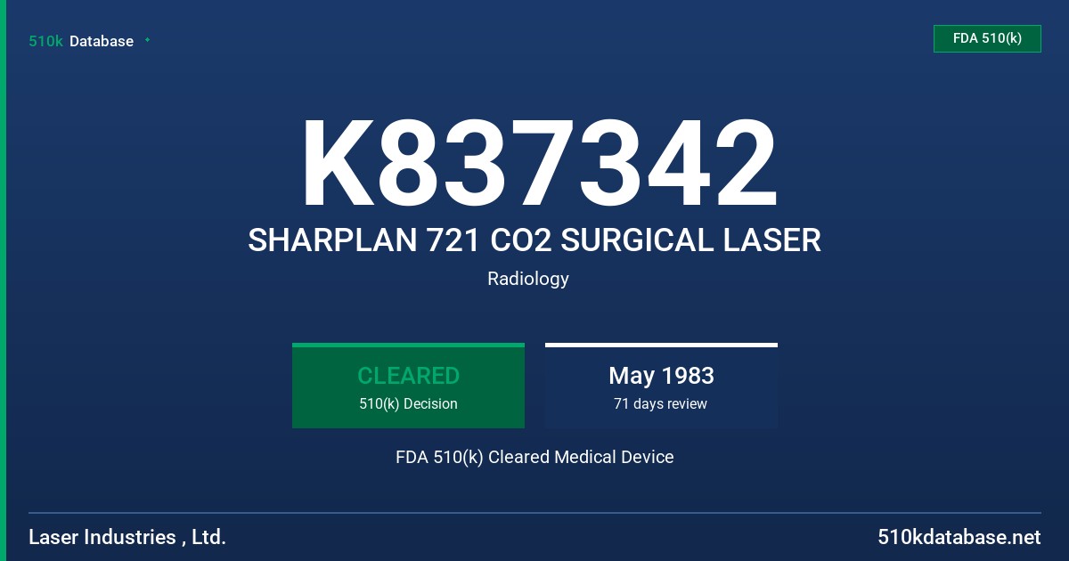 K837342 SHARPLAN 721 CO2 SURGICAL LASER FDA 510(k) Cleared Medical Device