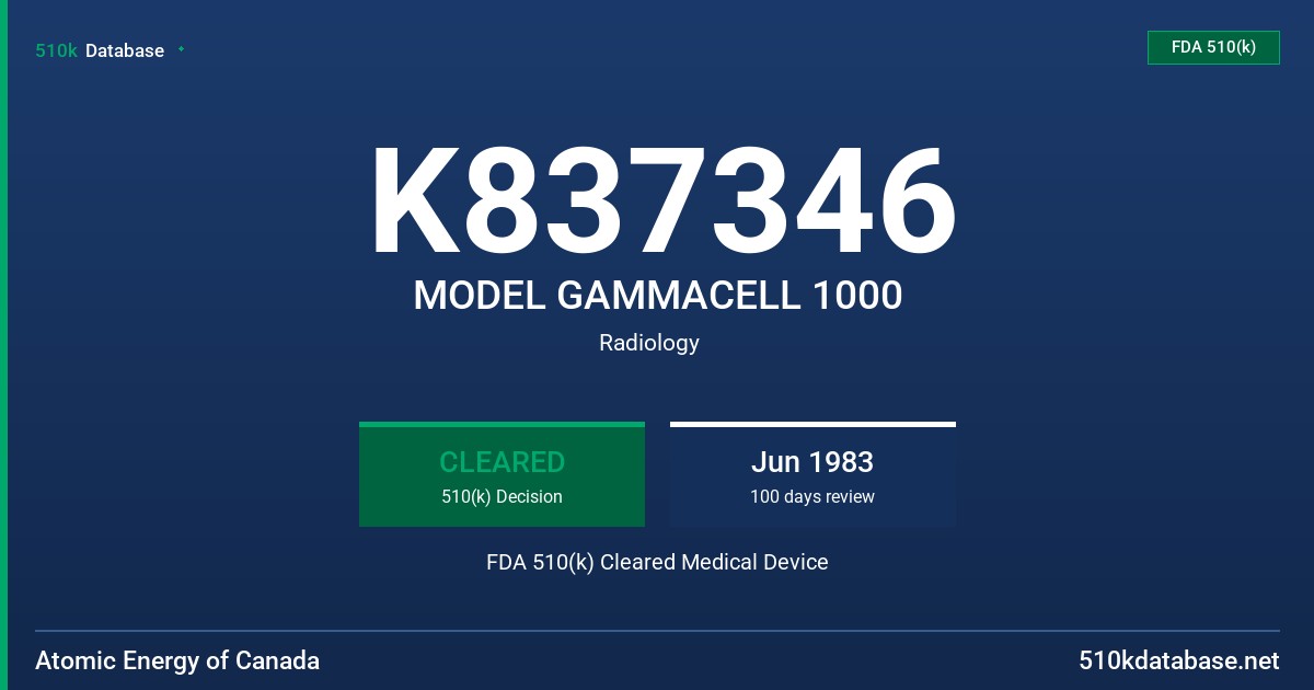 K837346 MODEL GAMMACELL 1000 FDA 510(k) Cleared Medical Device