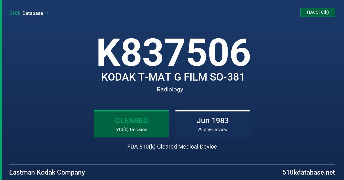 K837506 KODAK T-MAT G FILM SO-381 FDA 510(k) Cleared Medical Device