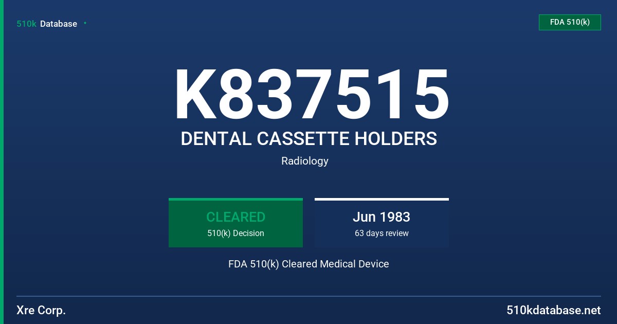 K837515 DENTAL CASSETTE HOLDERS FDA 510(k) Cleared Medical Device