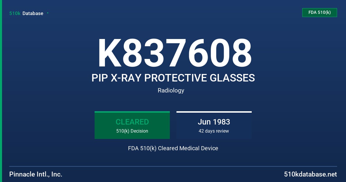 K837608 PIP X-RAY PROTECTIVE GLASSES FDA 510(k) Cleared Medical Device