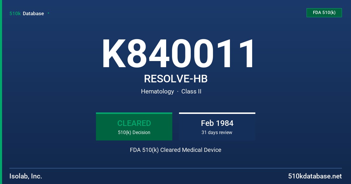 K840011 RESOLVE-HB FDA 510(k) Cleared Medical Device