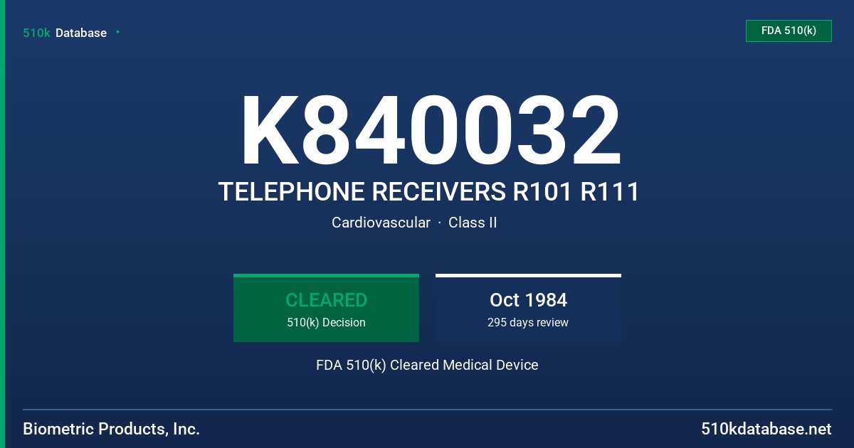 K840032 TELEPHONE RECEIVERS R101 R111 FDA 510(k) Cleared Medical Device