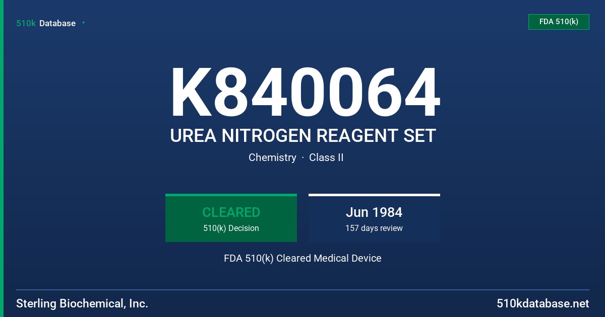 K840064 UREA NITROGEN REAGENT SET FDA 510(k) Cleared Medical Device