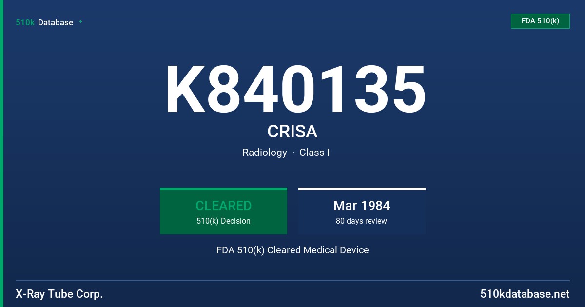 K840135 CRISA FDA 510(k) Cleared Medical Device