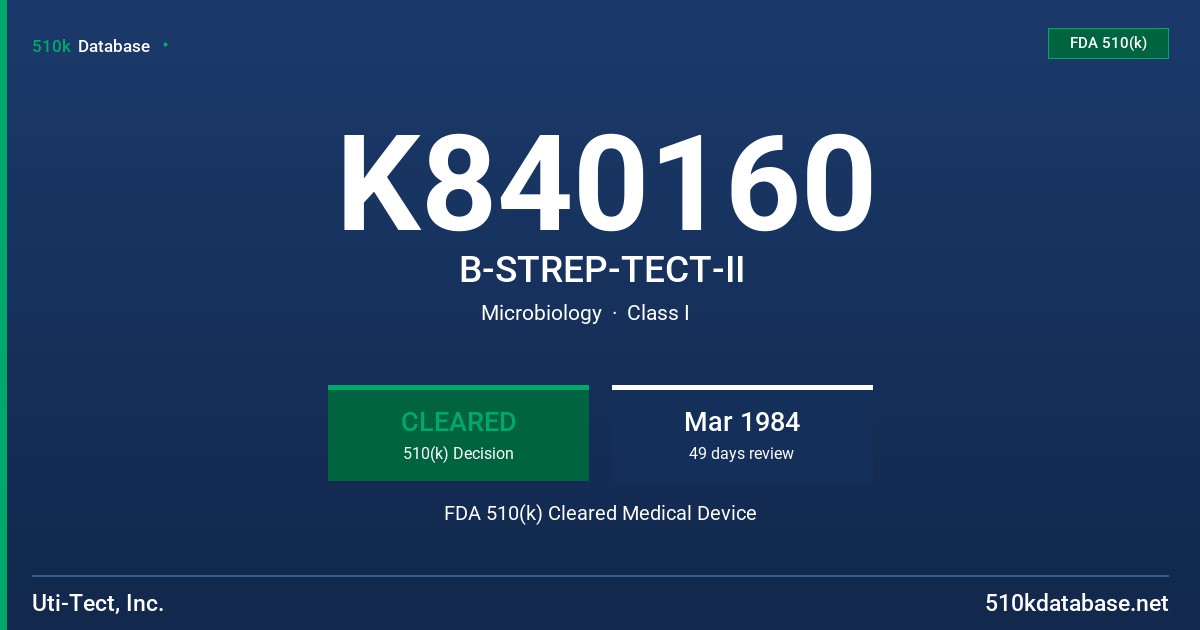 K840160 B-STREP-TECT-II FDA 510(k) Cleared Medical Device