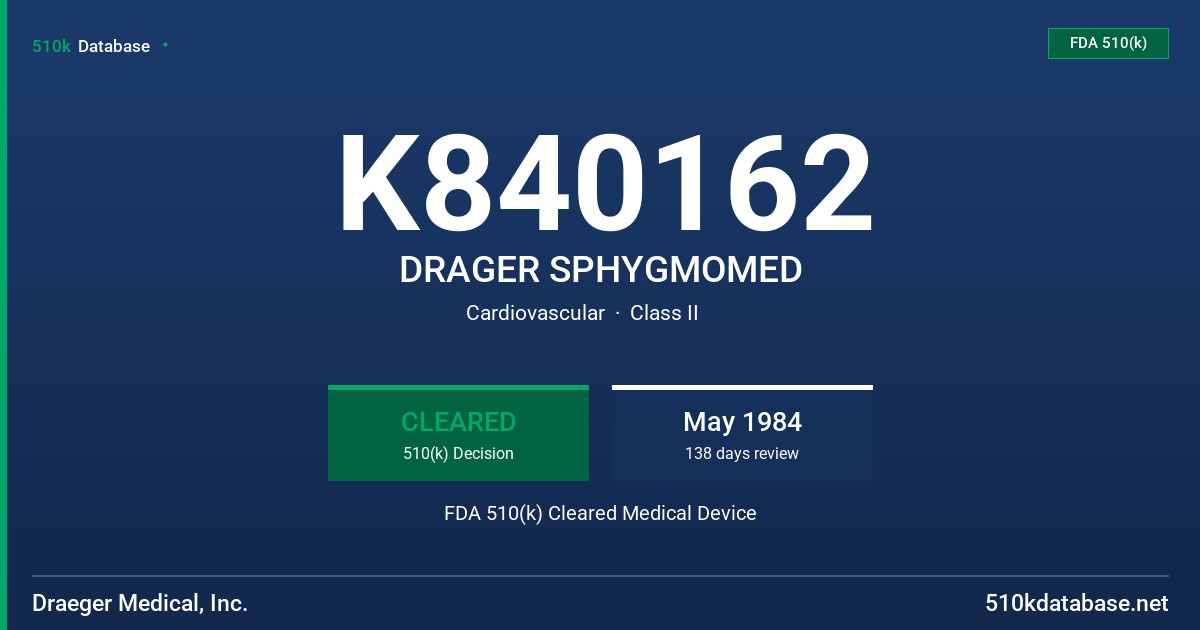 K840162 DRAGER SPHYGMOMED FDA 510(k) Cleared Medical Device