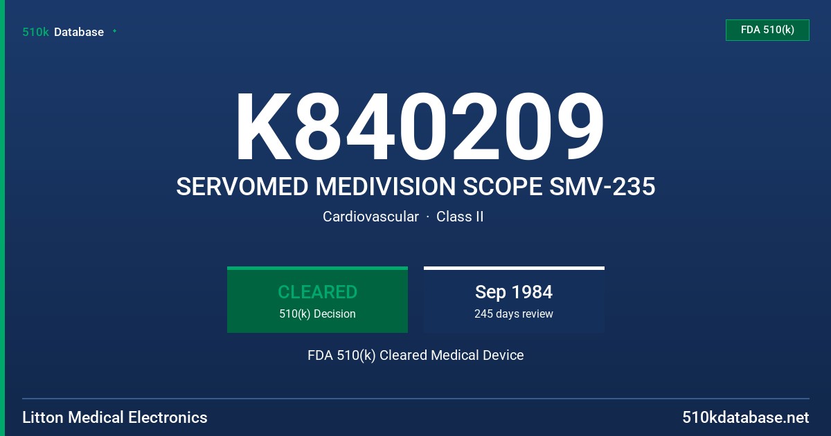K840209 SERVOMED MEDIVISION SCOPE SMV-235 FDA 510(k) Cleared Medical Device