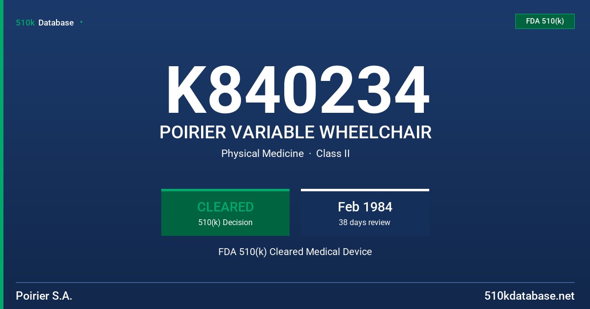 K840234 POIRIER VARIABLE WHEELCHAIR FDA 510(k) Cleared Medical Device