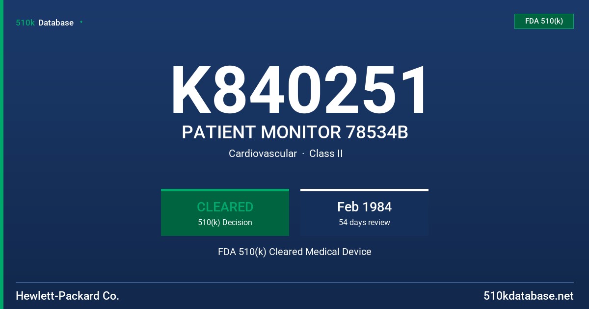 K840251 PATIENT MONITOR 78534B FDA 510(k) Cleared Medical Device