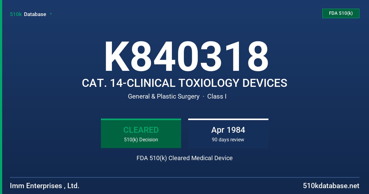 K840318 CAT. 14-CLINICAL TOXIOLOGY DEVICES FDA 510(k) Cleared Medical Device