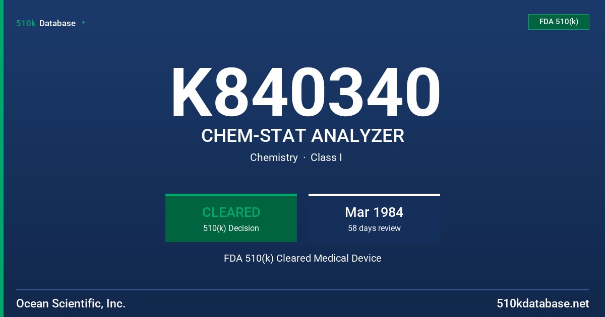 K840340 CHEM-STAT ANALYZER FDA 510(k) Cleared Medical Device